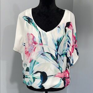 White House Black Market Floral Print Women's silk Top Size Large